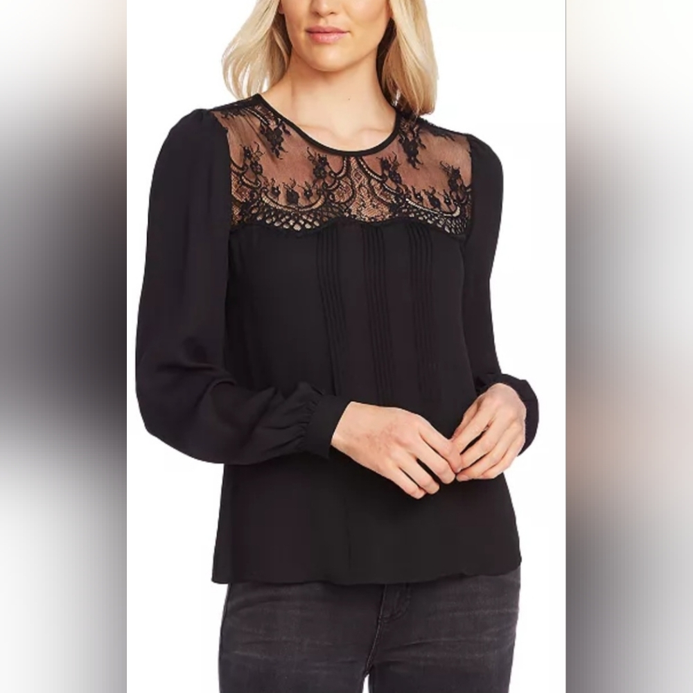 Vince Camuto Lace Yoke Pleated Front Blouse